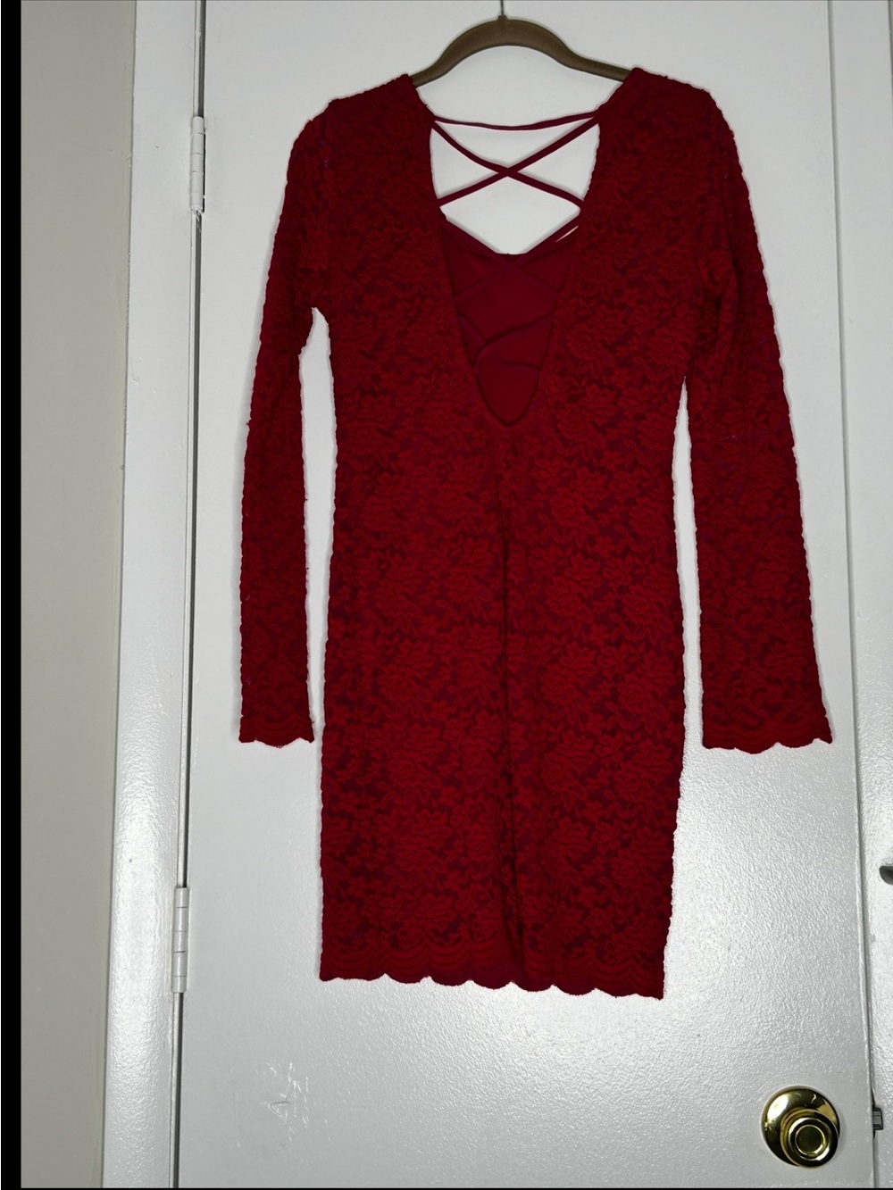 Forever 21 Red Long Sleeve Lace Mini Dress